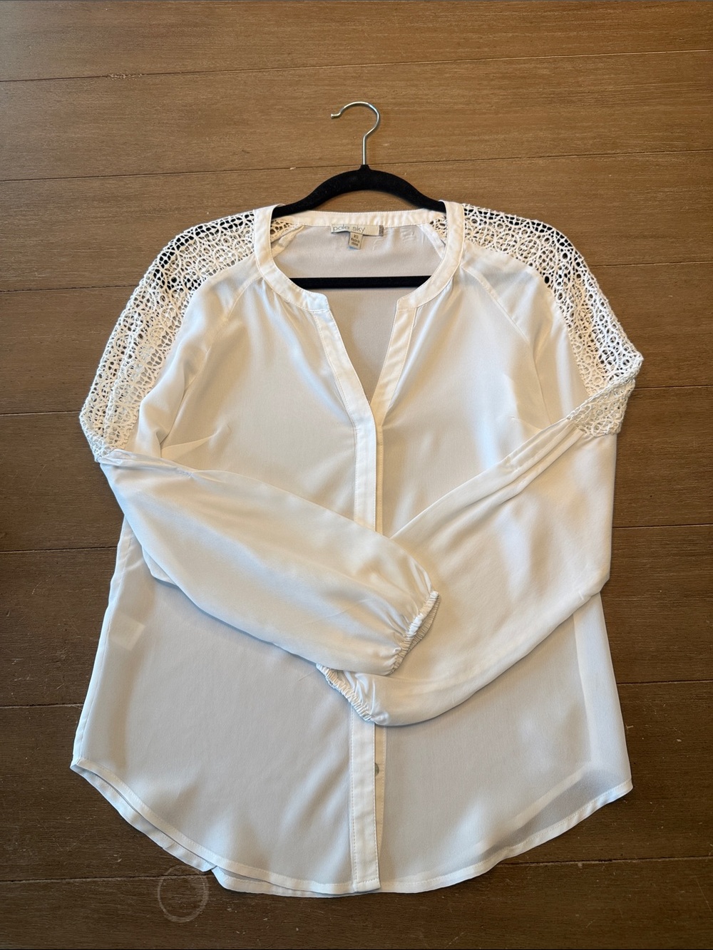 White Crochet-Yoke V-Neck Blouse - Lightweight Women's Top